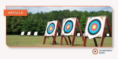 Three archery targets stand in a field, illustrating the three core skills Medical Insight Leads use to focus insight generation.
