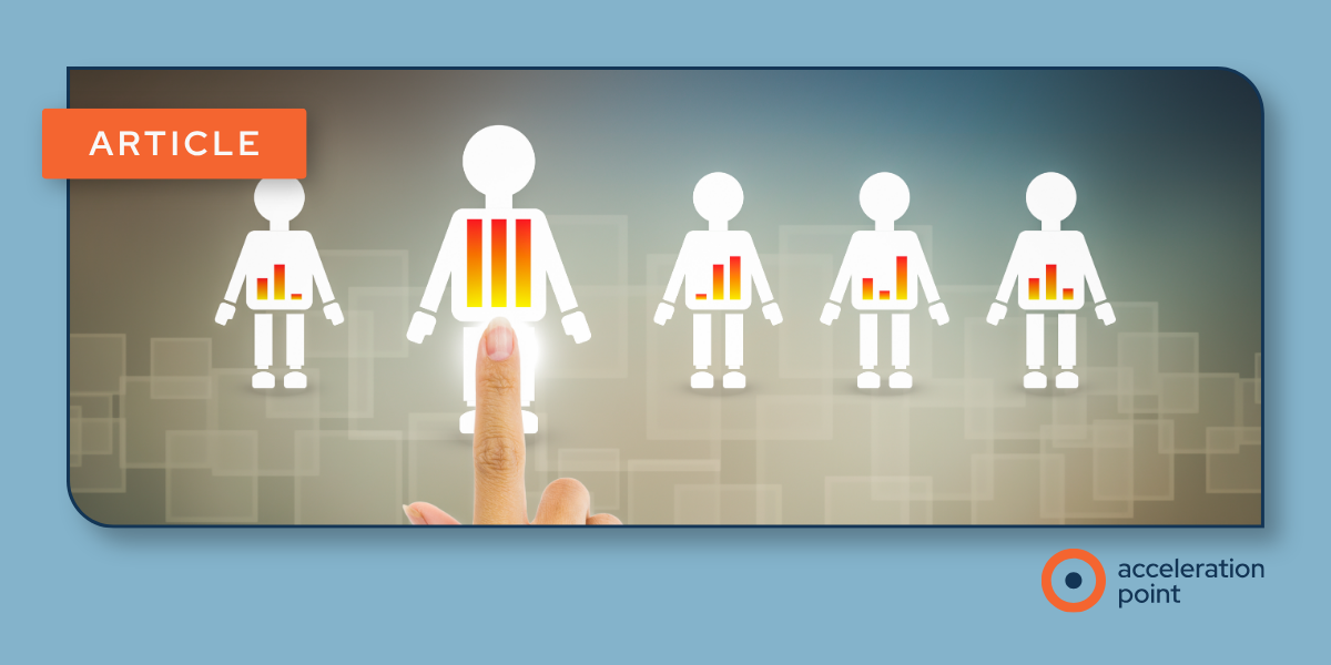 A finger points to one highlighted figure among five data-marked profiles, illustrating data-driven KOL selection in co-commercialization agreements.