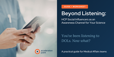 "Beyond Listening" guide cover with AP branding, representing HCP social influencer strategy for Medical Affairs teams.