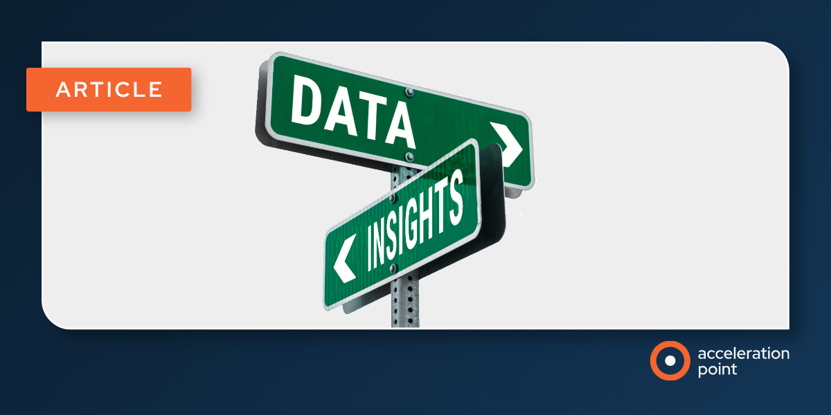 Two green street signs reading 'Data' and 'Insights' point opposite ways, reflecting how Medical Affairs turns raw data into actionable insights.