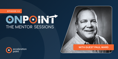 A black-and-white headshot of guest Paul Ward appears on the branded OnPoint: The Mentor Sessions graphic, marking his Medical Affairs career.