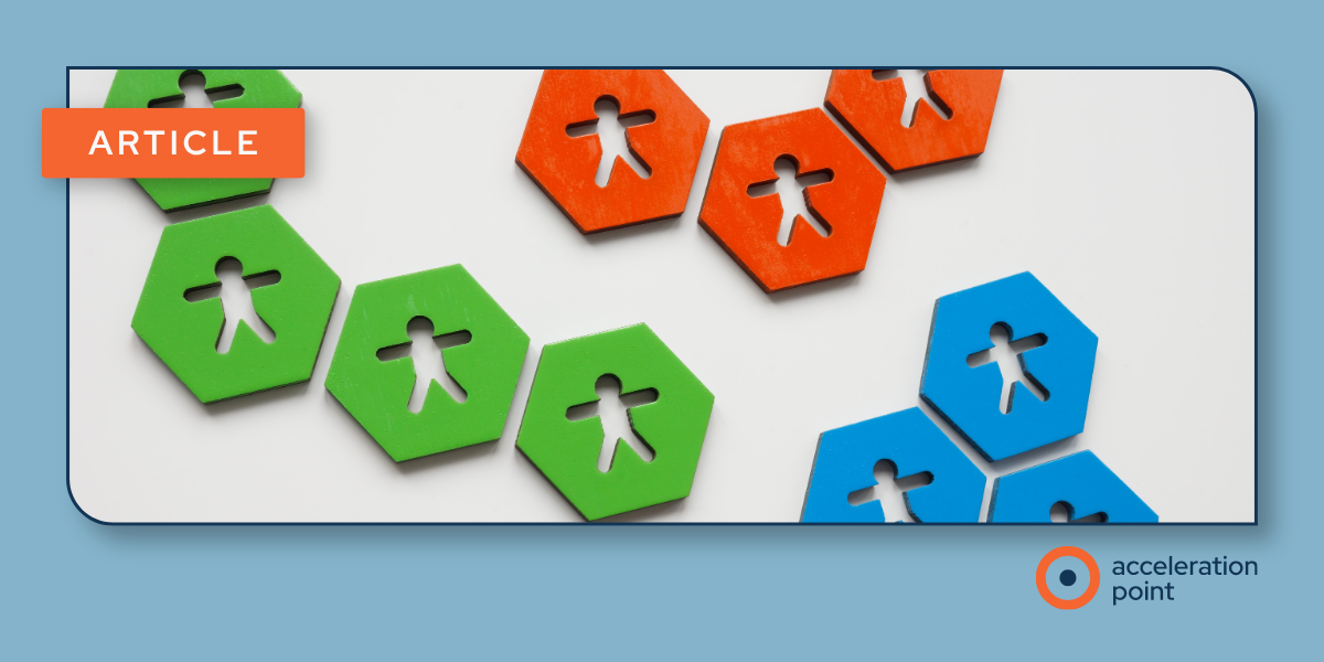 Colored hexagonal tiles with human figures in green, orange, and blue groupings, representing the segmentation and prioritization of thought leaders for Medical Affairs field teams.