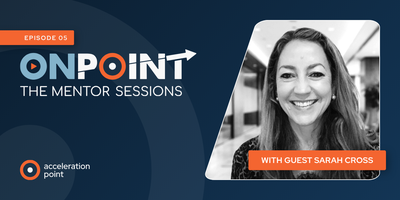 A headshot of guest Sarah Cross appears on the Episode 05 OnPoint graphic, framing a talk on patient-centered Medical Affairs leadership.