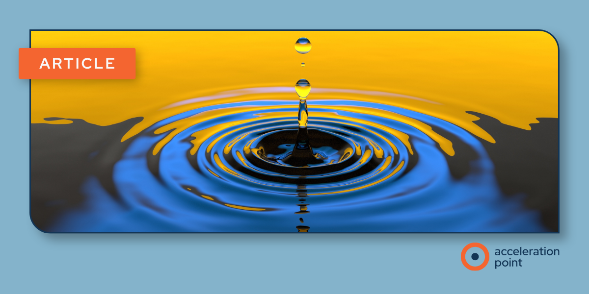 A water droplet sends concentric ripples across a blue and gold surface, evoking how a treatment’s share of the conversation spreads and shifts.