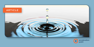 A water droplet sends concentric ripples across a blue and gold surface, evoking how a treatment’s share of the conversation spreads and shifts.