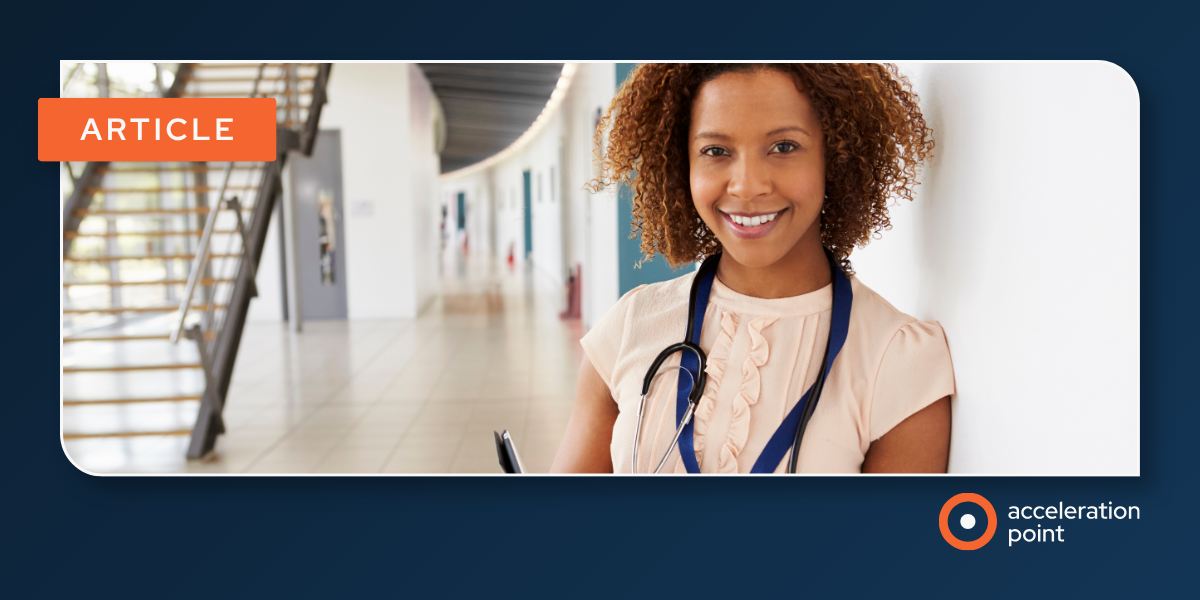 A smiling clinician with a stethoscope in a bright corridor, representing Medical Affairs teams that coordinate global KOL engagement planning.